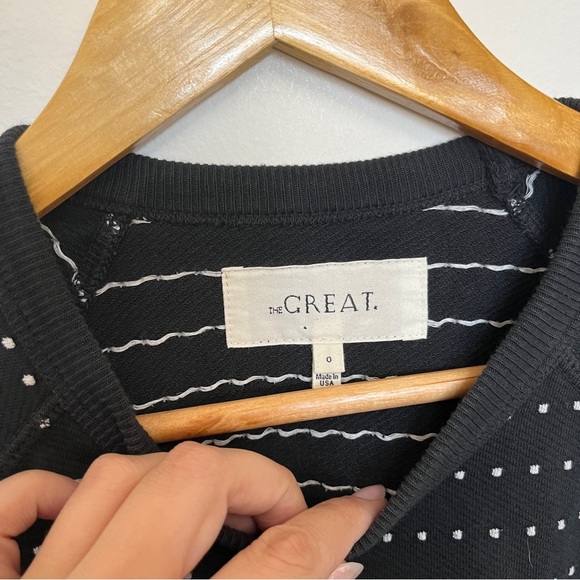 THE GREAT. Sweater The Swiss Dot College Sweatshirt Almost Black Size 0 XS - Picture 3 of 5